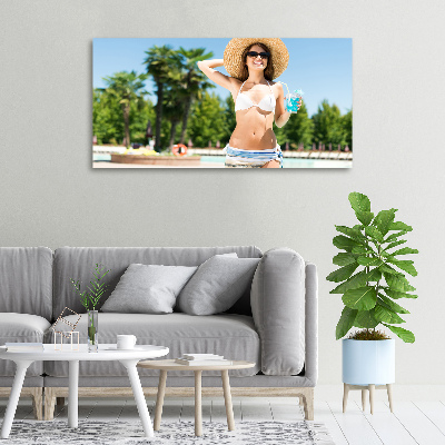 Foto op canvas Vrouw bij het zwembad