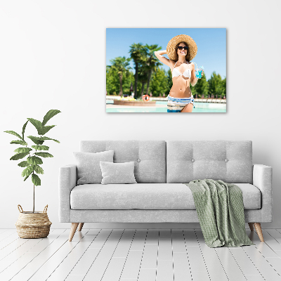 Foto op canvas Vrouw bij het zwembad