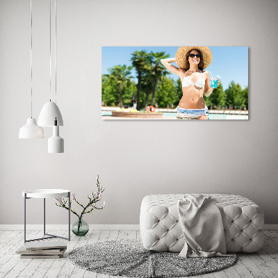 Foto op canvas Vrouw bij het zwembad