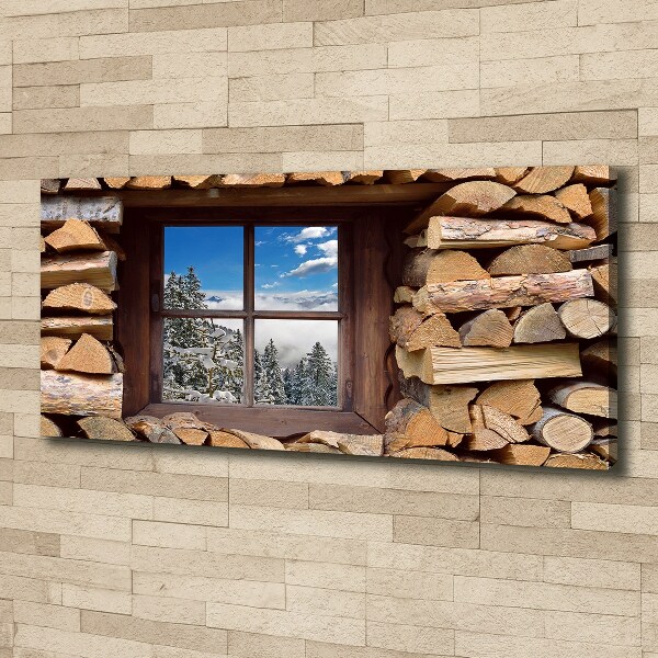 Canvas schilderij De winter buiten het raam.