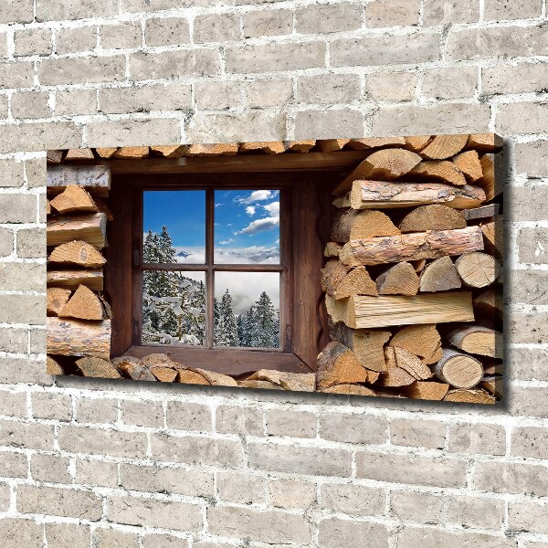 Canvas schilderij De winter buiten het raam.