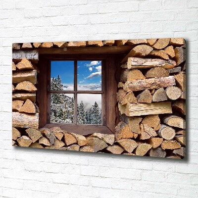 Canvas schilderij De winter buiten het raam.