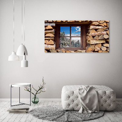 Canvas schilderij De winter buiten het raam.