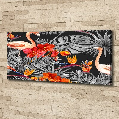Schilderij op canvas Flamingo's en bloemen