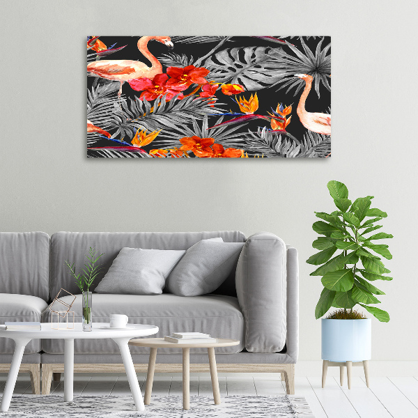 Schilderij op canvas Flamingo's en bloemen