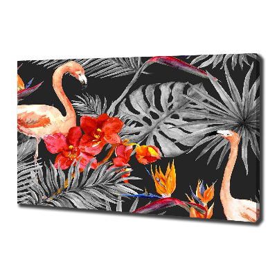 Schilderij op canvas Flamingo's en bloemen