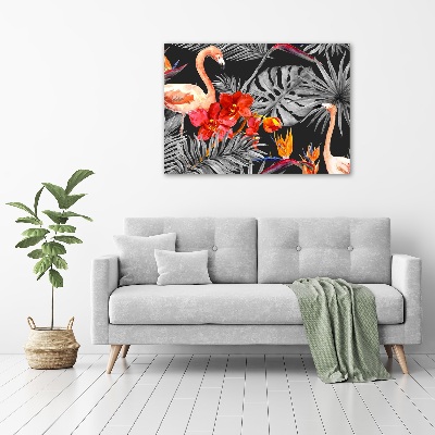 Schilderij op canvas Flamingo's en bloemen