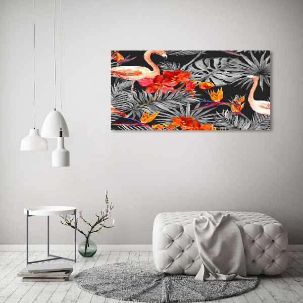 Schilderij op canvas Flamingo's en bloemen