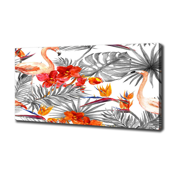 Foto canvas Flamingo's en bloemen