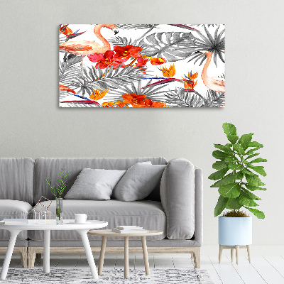Foto canvas Flamingo's en bloemen