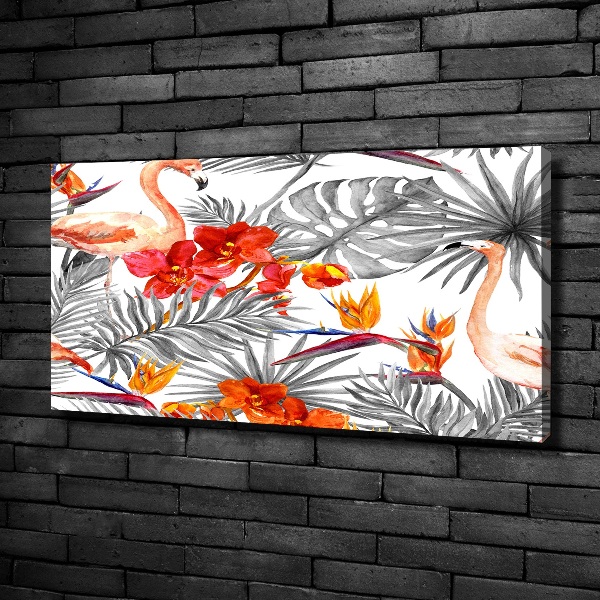 Foto canvas Flamingo's en bloemen