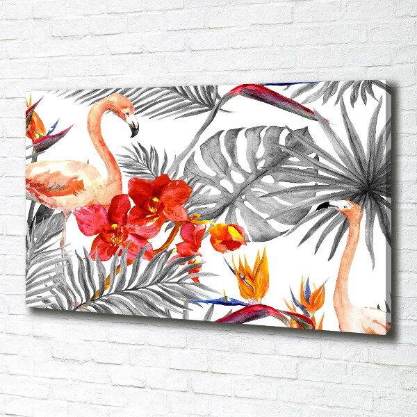 Foto canvas Flamingo's en bloemen