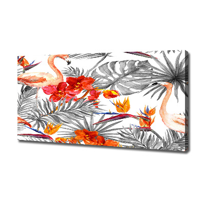 Foto canvas Flamingo's en bloemen