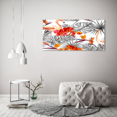 Foto canvas Flamingo's en bloemen