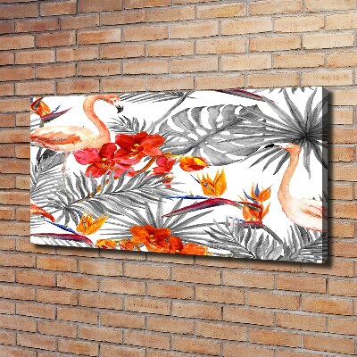 Foto canvas Flamingo's en bloemen