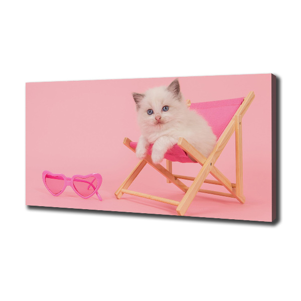 Foto canvas Kat op een ligstoel