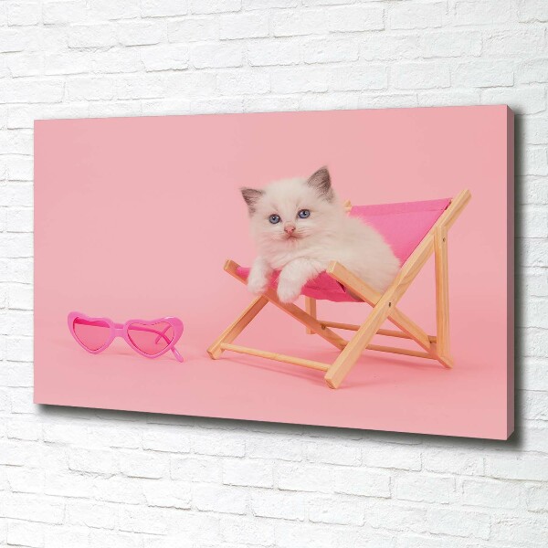 Foto canvas Kat op een ligstoel