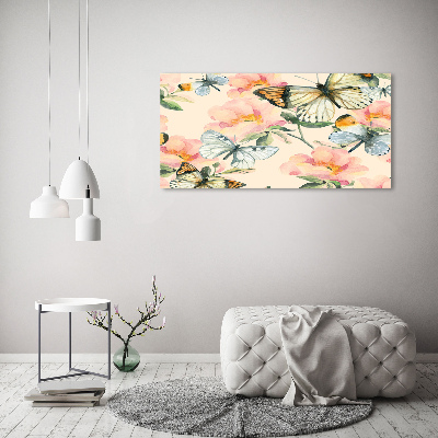 Canvas schilderij Vlinders en bloemen
