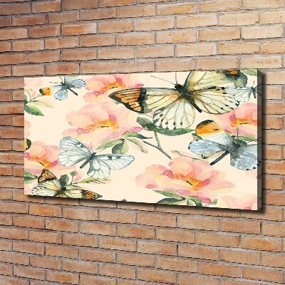 Canvas schilderij Vlinders en bloemen