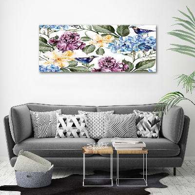 Schilderij op canvas Bloemen en vogels