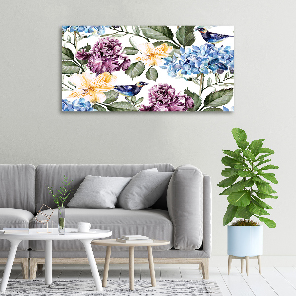 Schilderij op canvas Bloemen en vogels