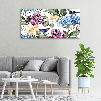 Schilderij op canvas Bloemen en vogels