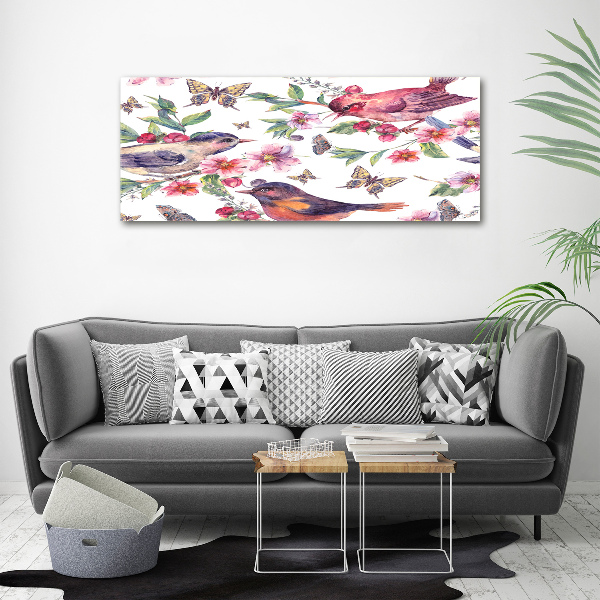 Canvas foto Vogels, vlinders, kersen