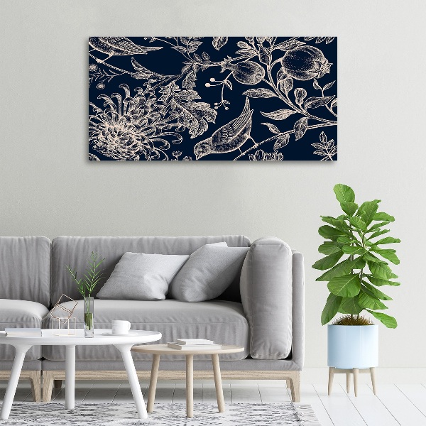 Canvas foto Bloemen en vogels