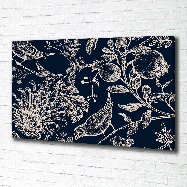 Canvas foto Bloemen en vogels