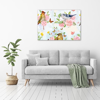 Canvas foto Vogels en rozen