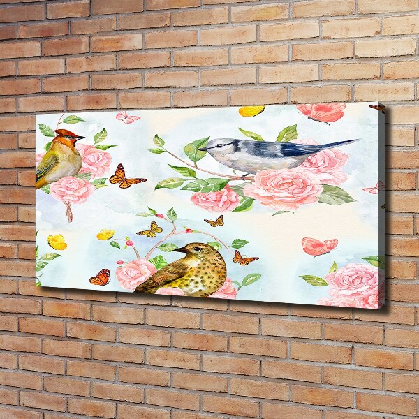 Canvas foto Vogels en rozen