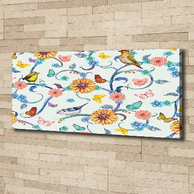 Canvas schilderij Bloemen en vogels