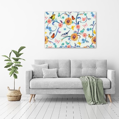 Canvas schilderij Bloemen en vogels
