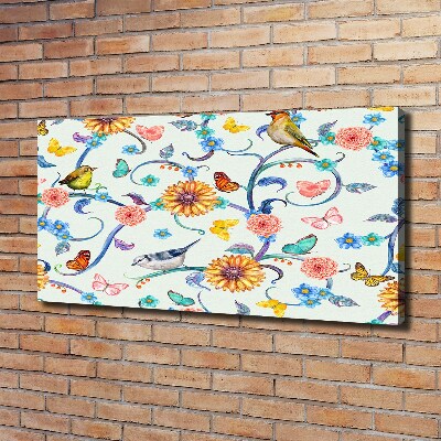 Canvas schilderij Bloemen en vogels