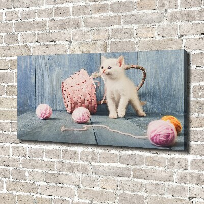 Canvas schilderij Witte kat en strengen