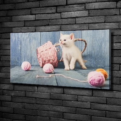 Canvas schilderij Witte kat en strengen