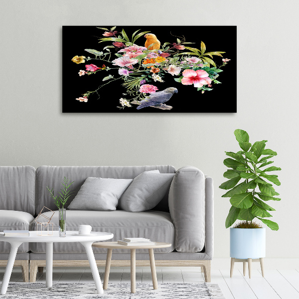 Canvas foto Bloemen en vogels