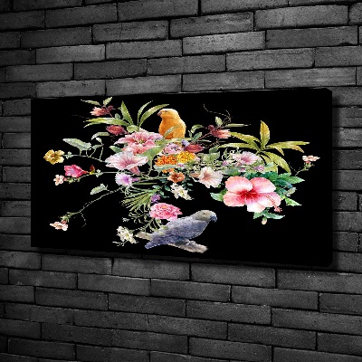 Canvas foto Bloemen en vogels