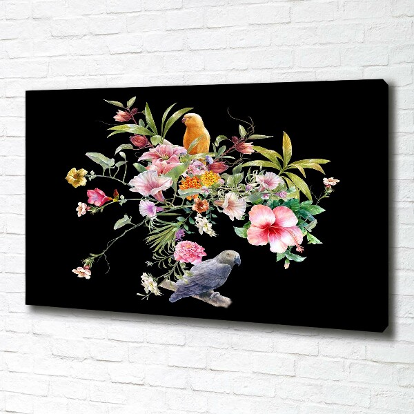 Canvas foto Bloemen en vogels