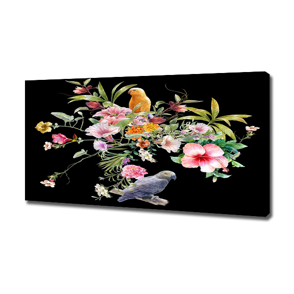 Canvas foto Bloemen en vogels