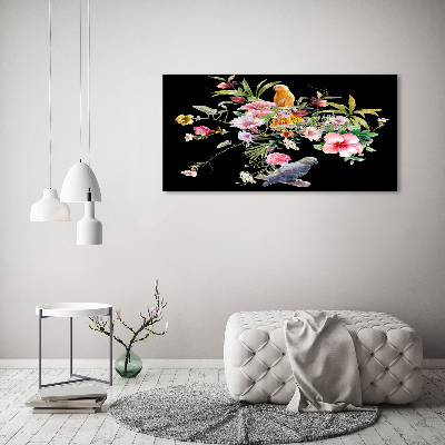 Canvas foto Bloemen en vogels