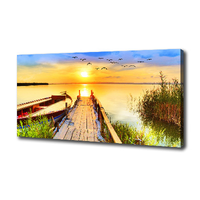 Canvas foto Boot en steiger
