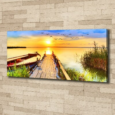 Canvas foto Boot en steiger