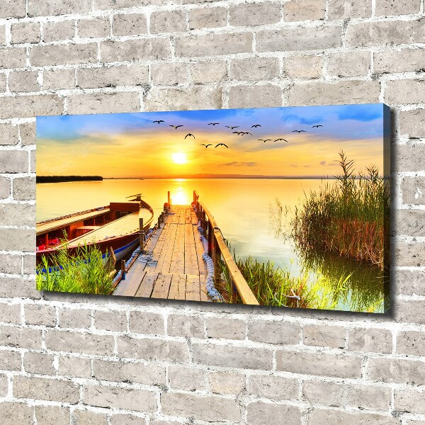 Canvas foto Boot en steiger