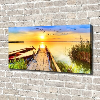Canvas foto Boot en steiger