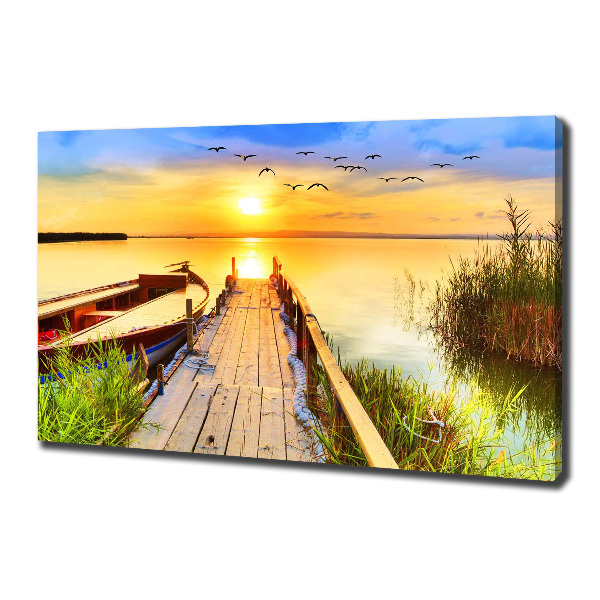 Canvas foto Boot en steiger