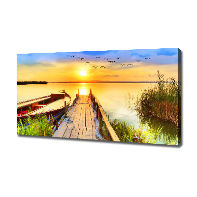 Canvas foto Boot en steiger