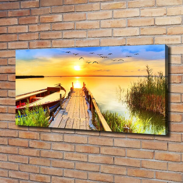 Canvas foto Boot en steiger