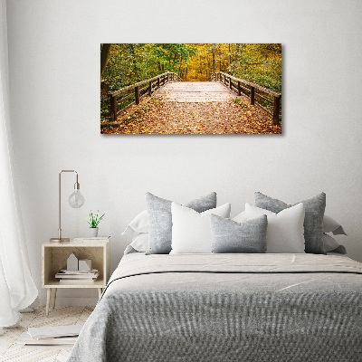 Foto canvas Brug in het herfstbos
