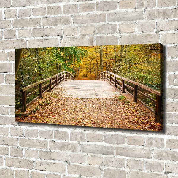 Foto canvas Brug in het herfstbos